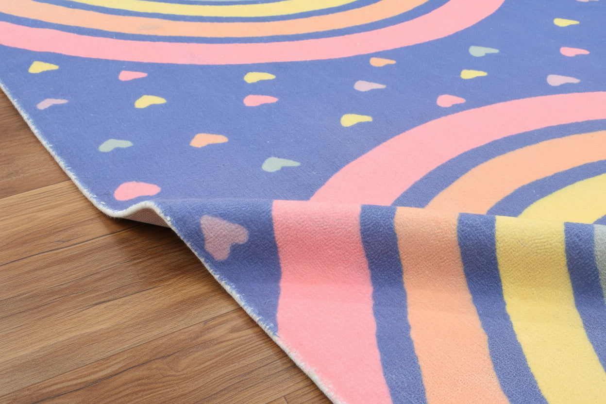 Anky Rainbow Navy Blue Handmade Kids Nursery Plush Soft Rug