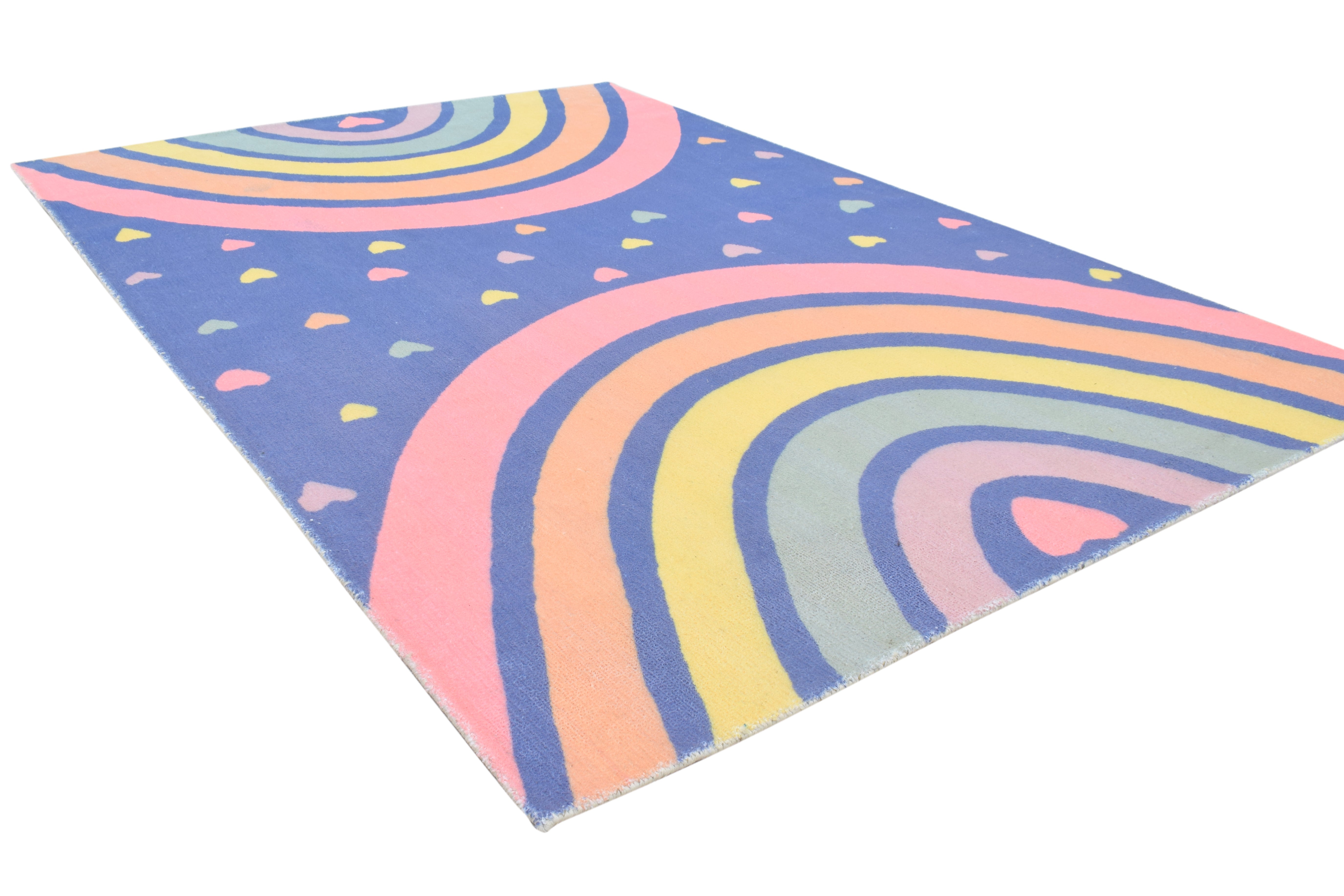 Anky Rainbow Navy Blue Handmade Kids Nursery Plush Soft Rug