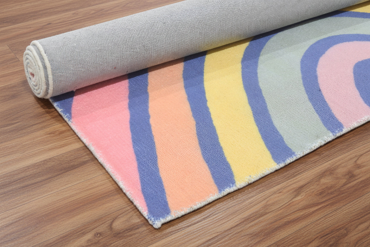 Anky Rainbow Navy Blue Handmade Kids Nursery Plush Soft Rug
