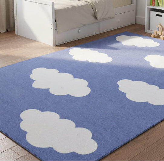 Dreamy Cloud Handmade Blue & White Kids Rug – Whimsical Nursery Area Rug
