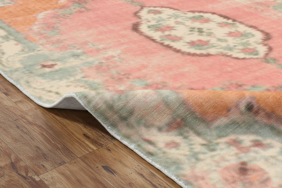Marisol Vintage Floral Medallion Handmade Pink Area Rug – Traditional Oriental Style