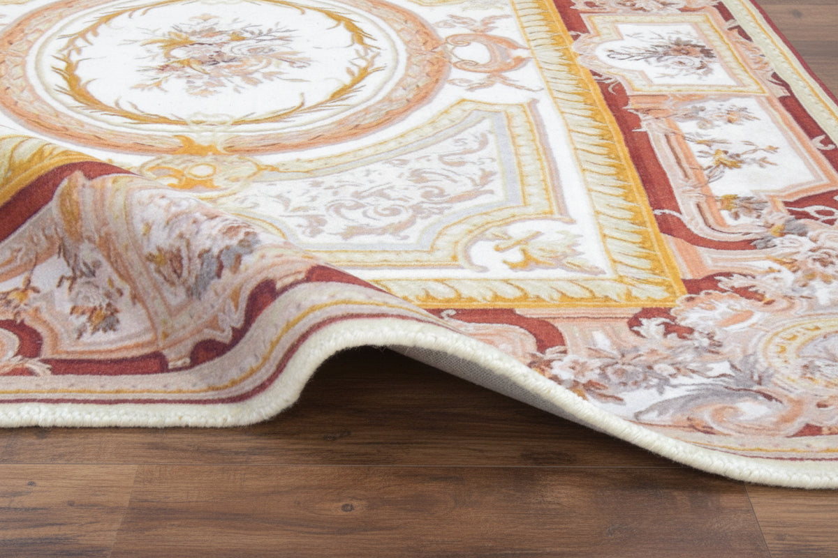 Versailles Ornate Aubusson Handmade Ivory Area Rug – Savonnerie French Baroque Style