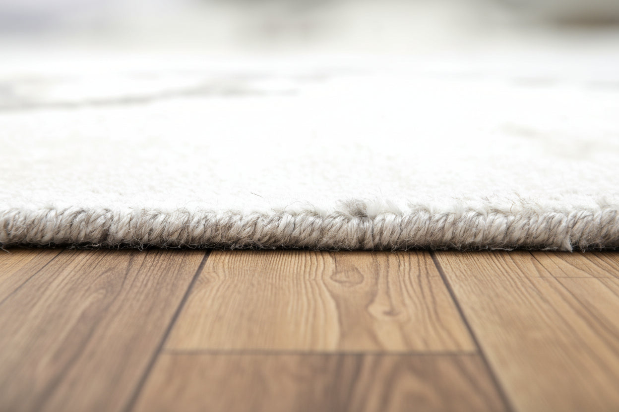 Linear Striation Handmade Loom Knotted Silk Like Lusture Rug - Ivory & Champagne Luxury Abstract Area Rug