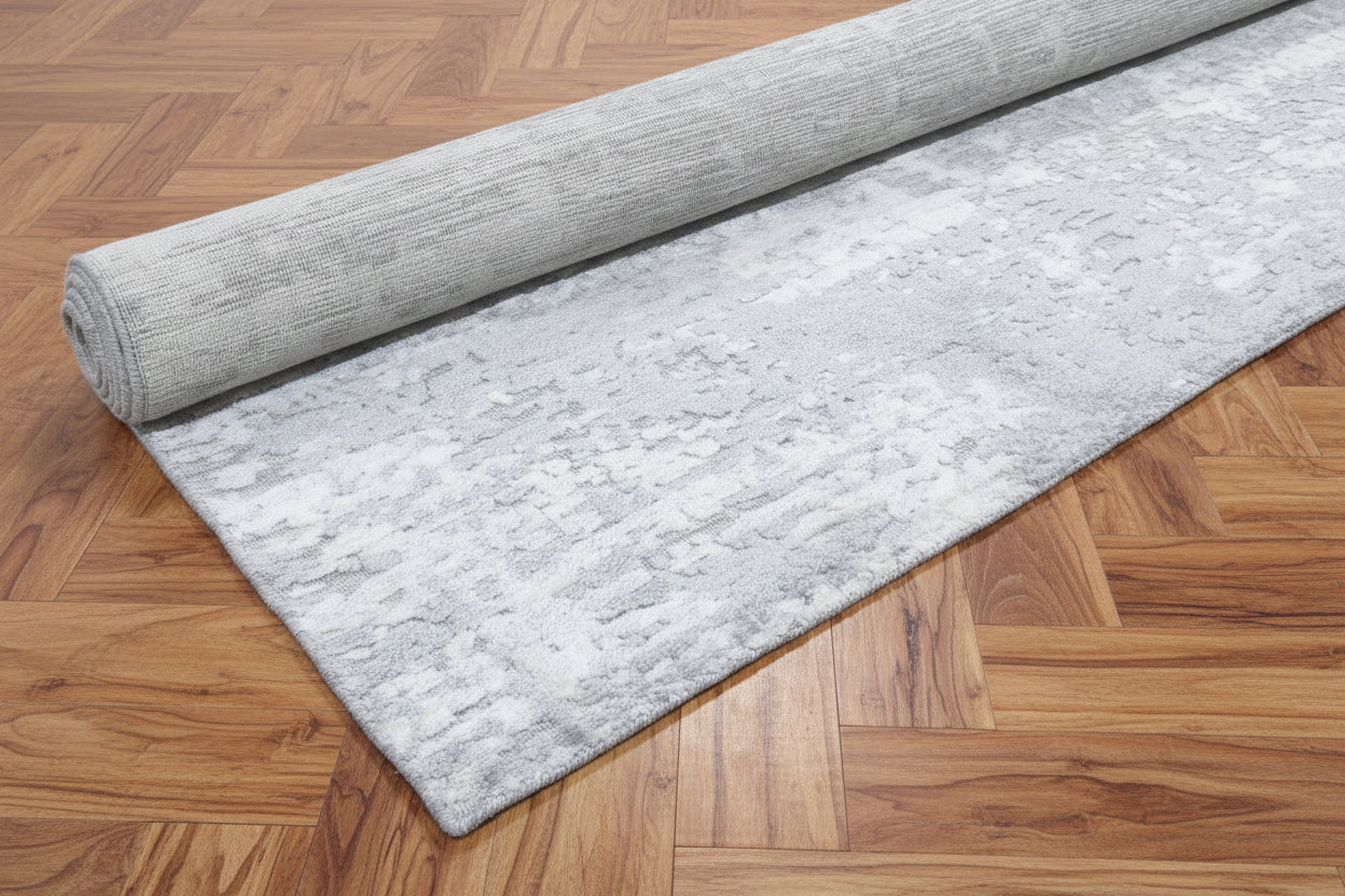 Patina Handmade Loom Knotted Abstract Area Rug – Blue Silver Hand Loomed Rug
