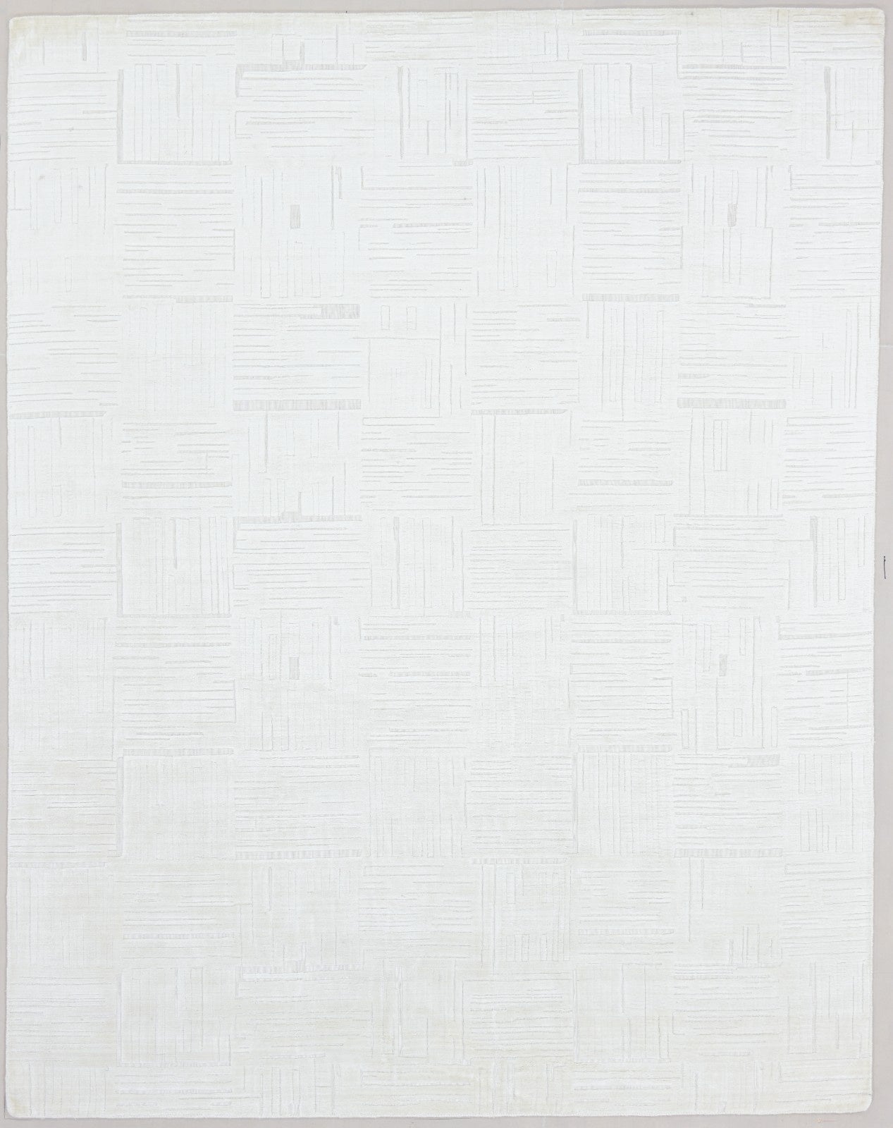 Etched Grid Handmade Ivory Off-White Plaids Area Rug – Modern Geometric Loom Knotted Wool Silk Rug