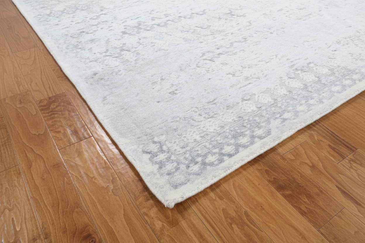 Antiqua Mist Distressed Handmade Loom Knotted Abstract Area Rug – Modern Silver & Blue Rug