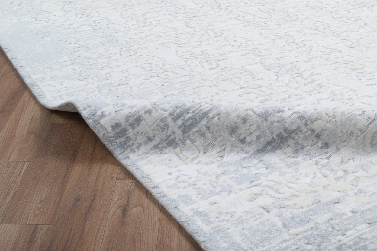 Ethereal Mist Handmade Loom Knotted Linear Modern Area Rug – Blue & Silver