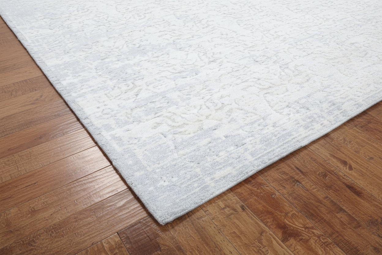 Ethereal Mist Handmade Loom Knotted Linear Modern Area Rug – Blue & Silver