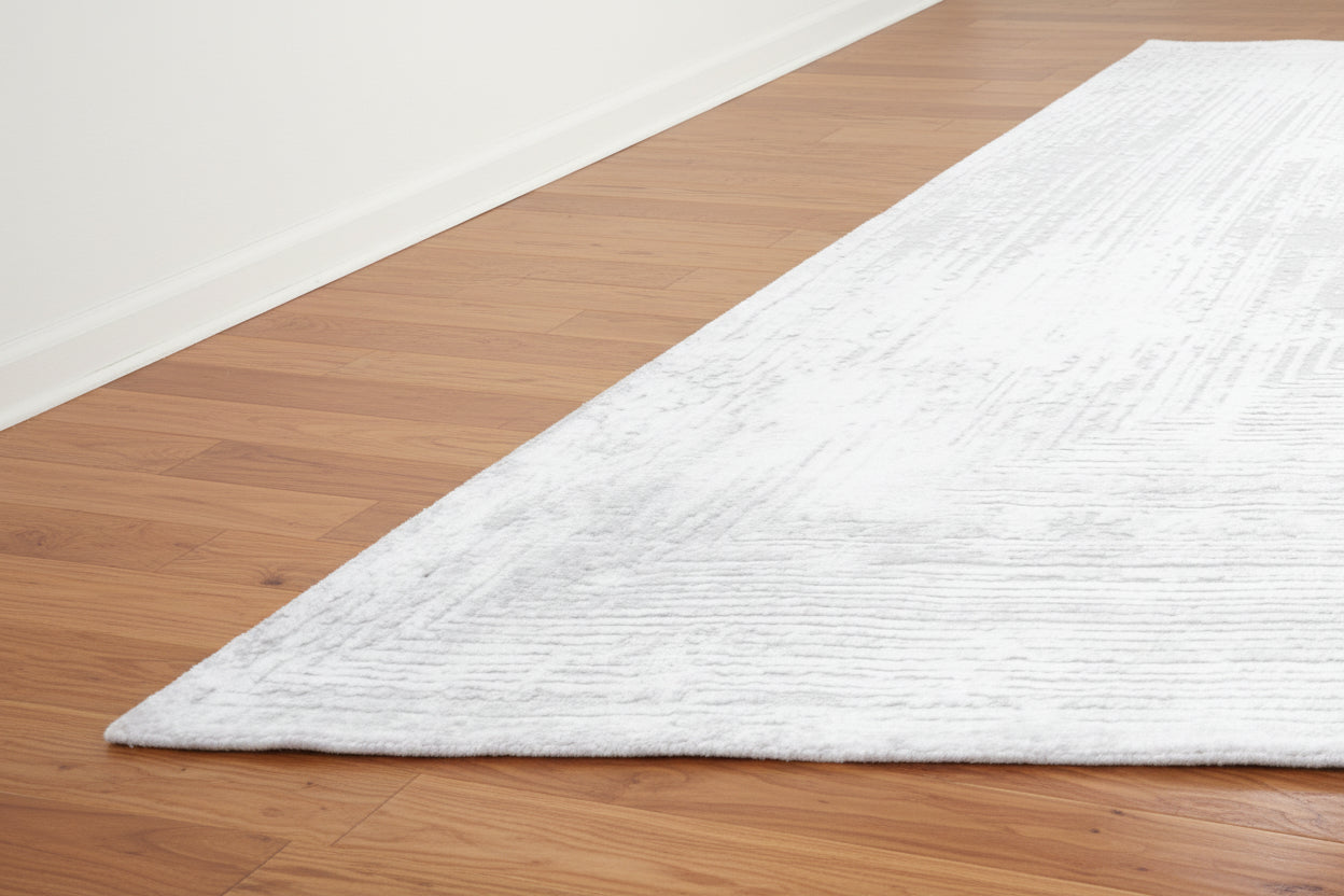 Framify Geometric Handmade Linear Rug – Ivory & Beige Hand Loom Knotted Bordered Rug