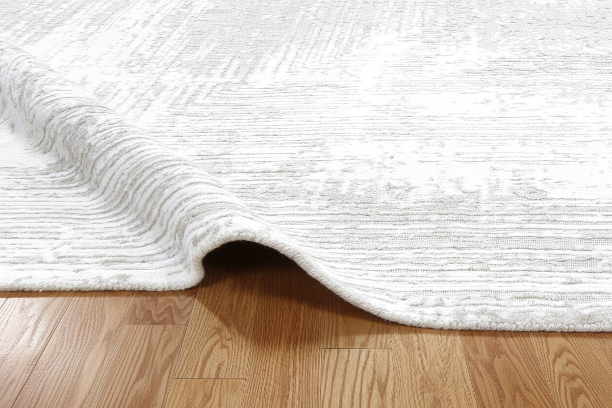 Framify Geometric Handmade Linear Rug – Beige Hand Loom Knotted Layered Border Rug