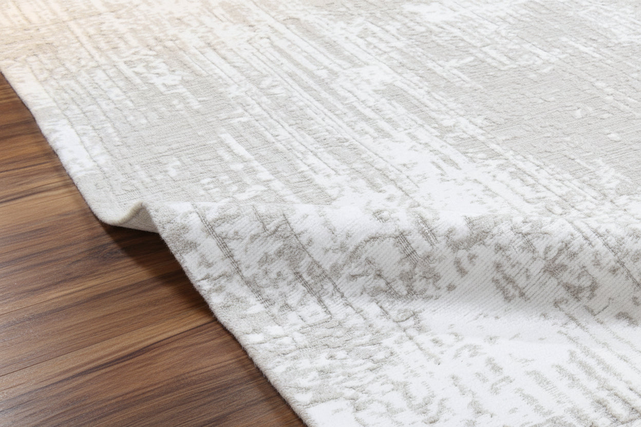 Framify Geometric Handmade Linear Rug – Beige Hand Loom Knotted Layered Border Rug