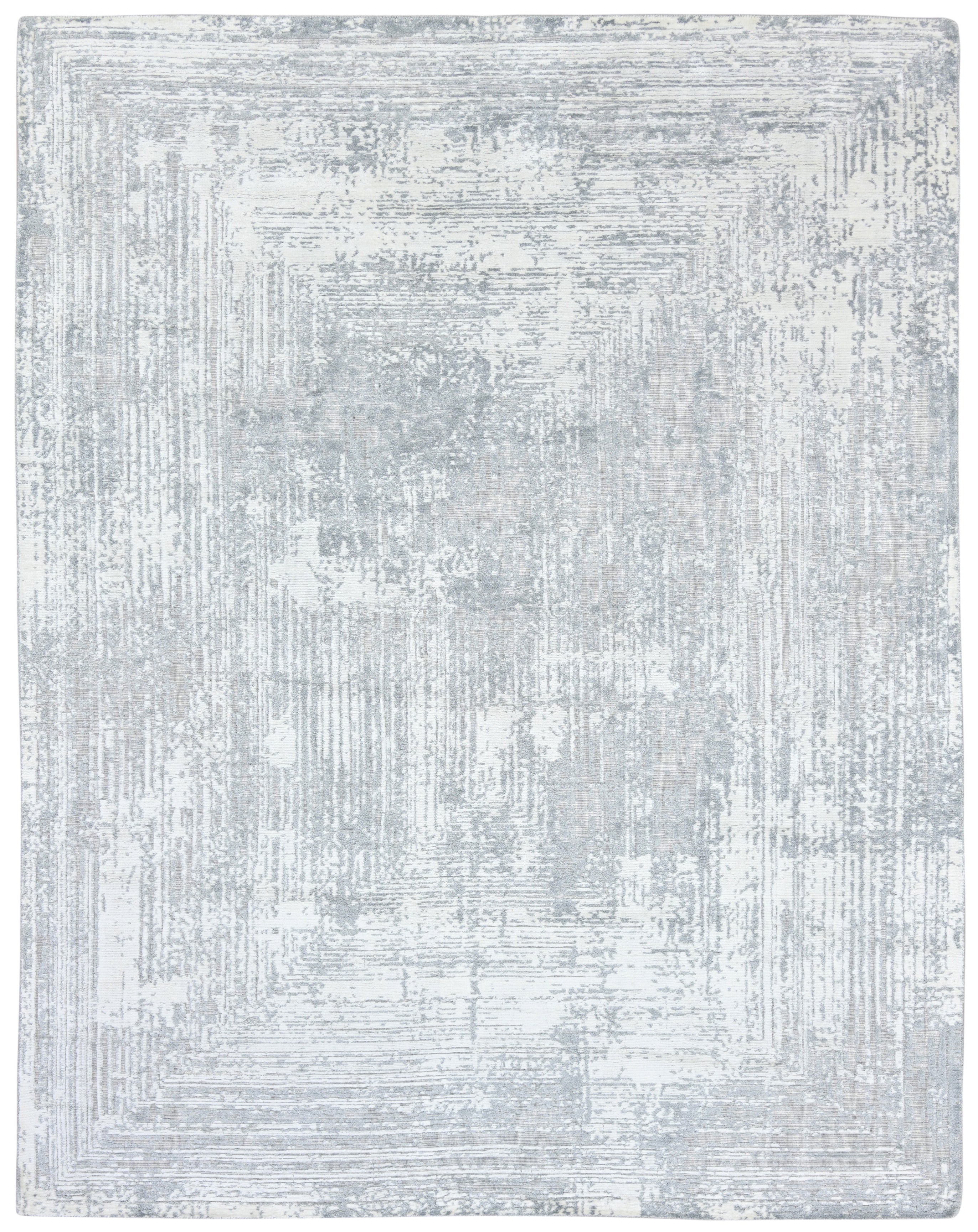Framify Geometric Handmade Linear Rug – Gray & Silver Hand Loom Knotted Bordered Rug