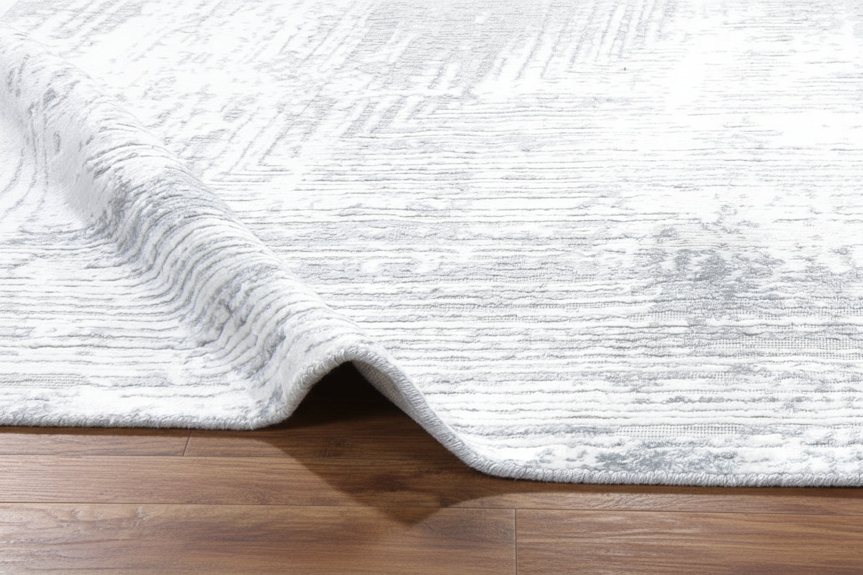 Framify Geometric Handmade Linear Rug – Gray & Silver Hand Loom Knotted Bordered Rug