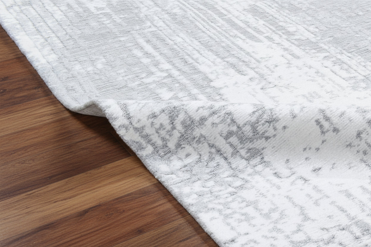 Framify Geometric Handmade Linear Rug – Gray & Silver Hand Loom Knotted Bordered Rug