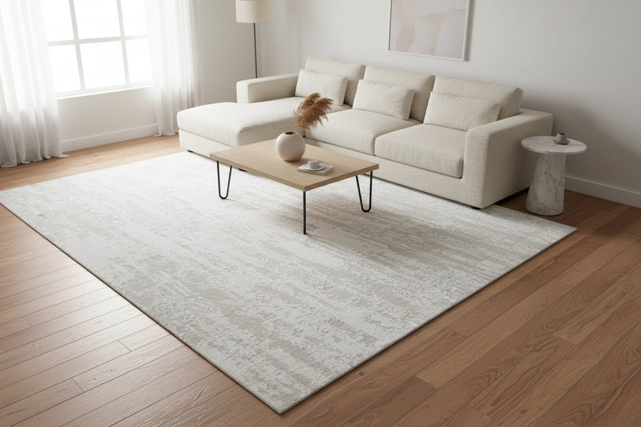 Auroral Modern Silk Like Lusture Abstract Handmade Loom Knotted Area Rug – Ivory Beige Rug