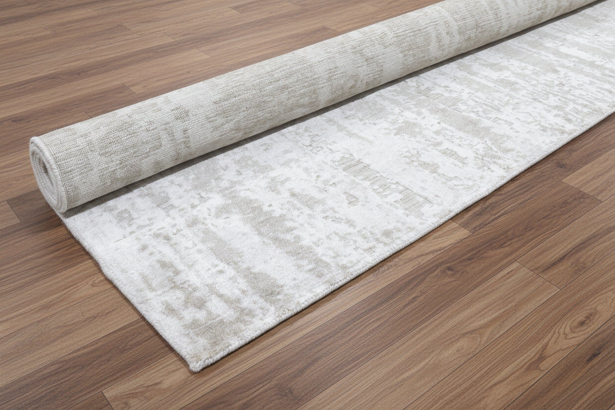 Auroral Modern Silk Like Lusture Abstract Handmade Loom Knotted Area Rug – Ivory Beige Rug