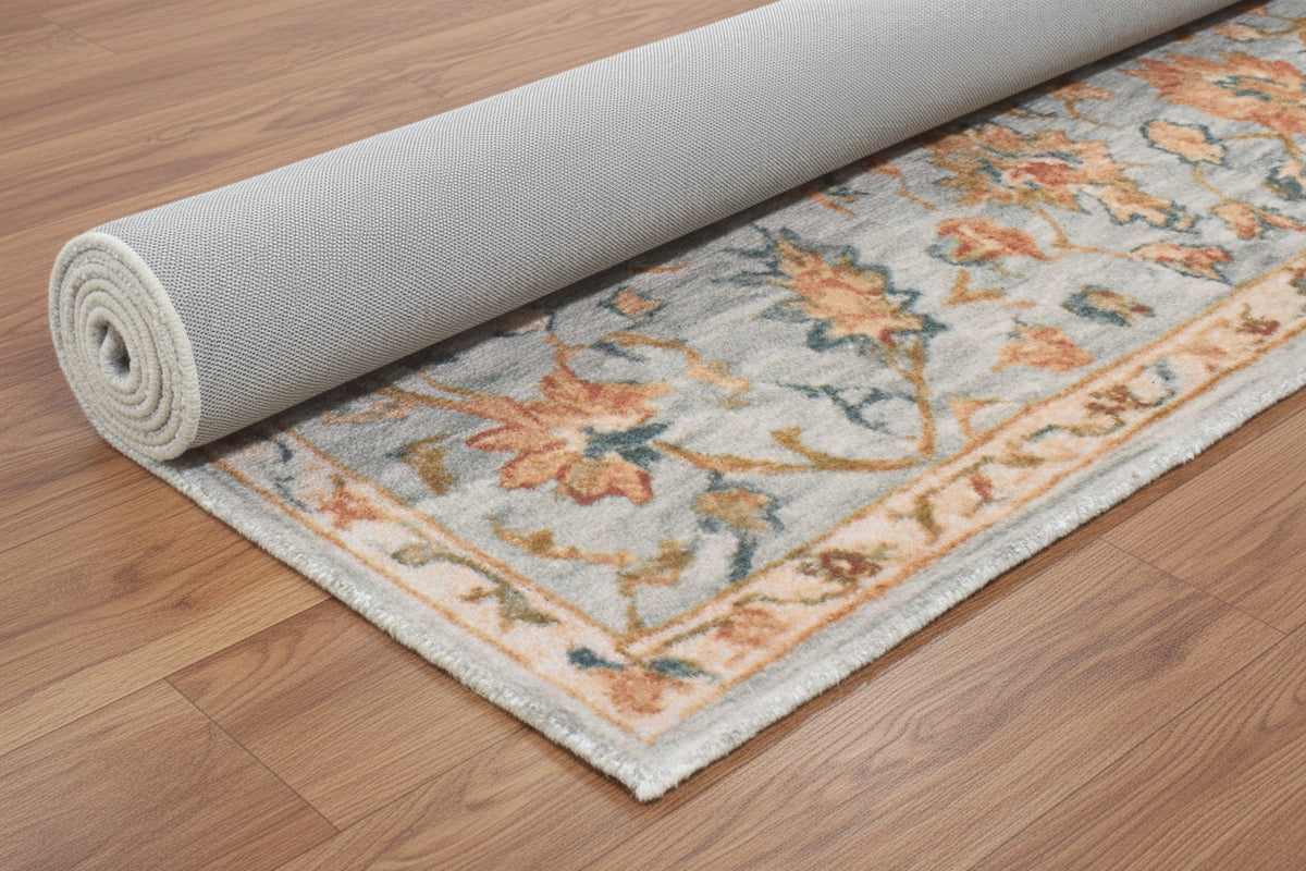 Zephyra Floral Oushak Handmade Soft Blue Area Rug – Modern Classic Persian Style