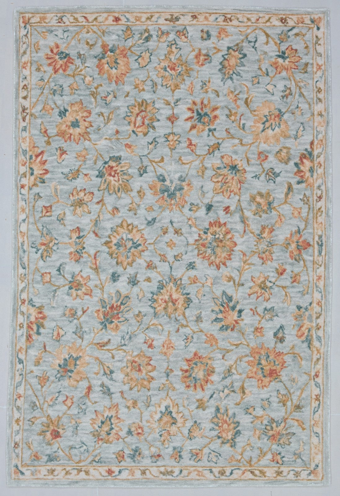 Zephyra Floral Oushak Handmade Soft Blue Area Rug – Modern Classic Persian Style