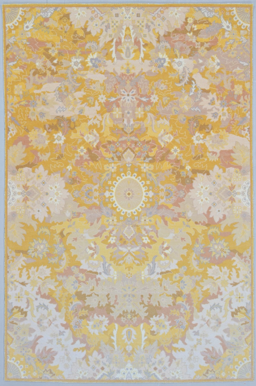 Valentina Handmade Honey Yellow Medallion Area Rug – Transitional Artisanal Oushak Style