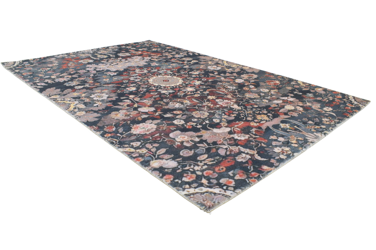Valentina Handmade Charcoal Teal Medallion Area Rug – Transitional Artisanal Oushak Style