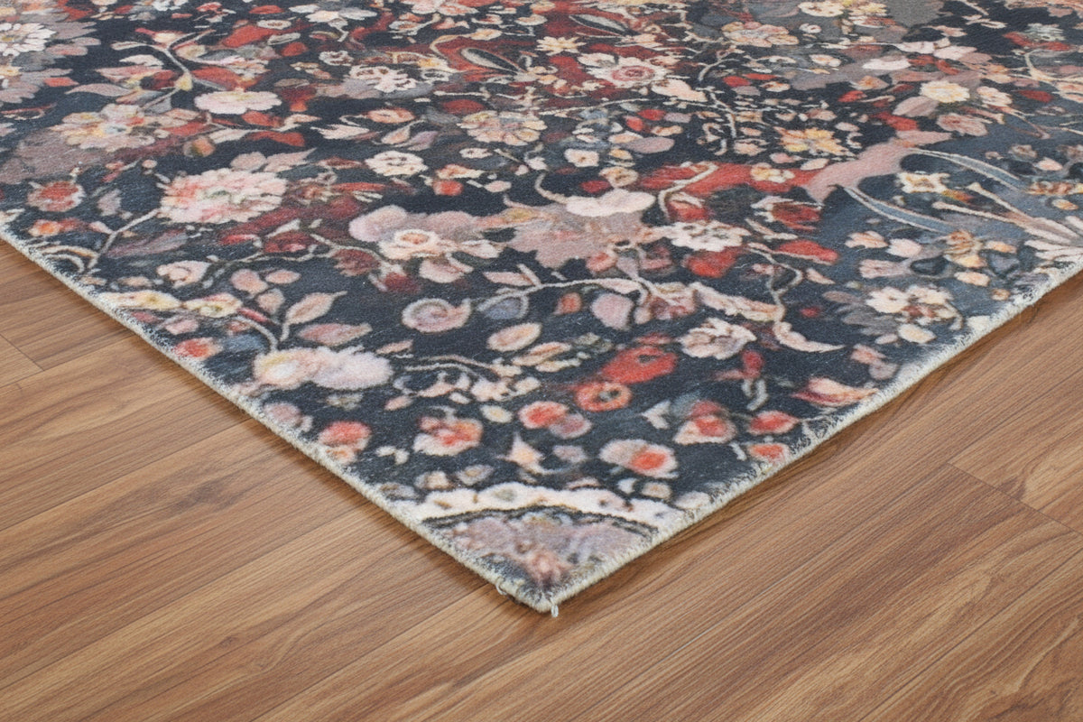 Valentina Handmade Charcoal Teal Medallion Area Rug – Transitional Artisanal Oushak Style