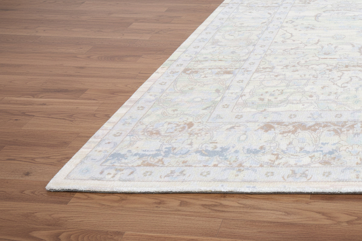 Maelle Handmade Dusty Blue Medallion Area Rug – Vintage-Inspired Distressed Rug