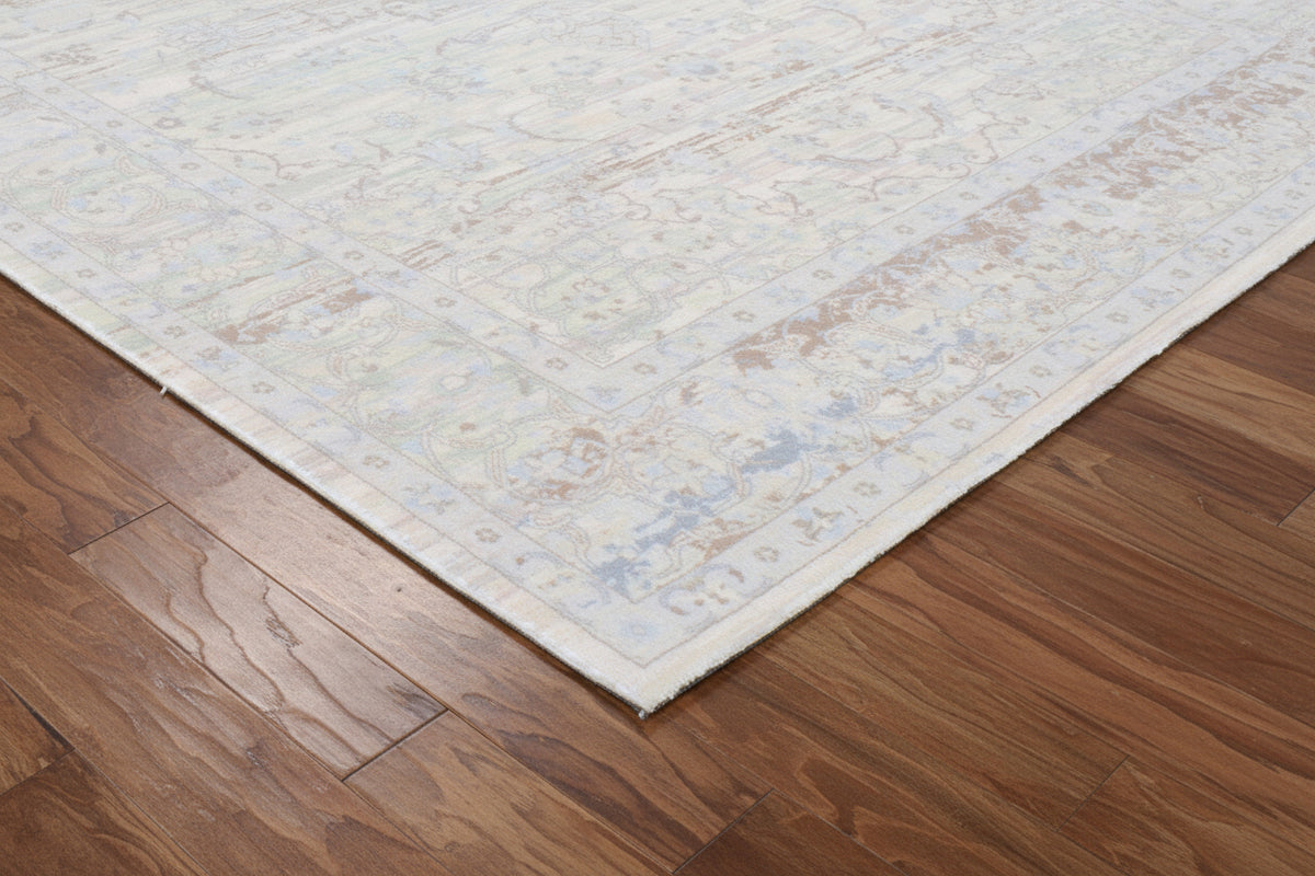 Maelle Handmade Dusty Blue Medallion Area Rug – Vintage-Inspired Distressed Rug