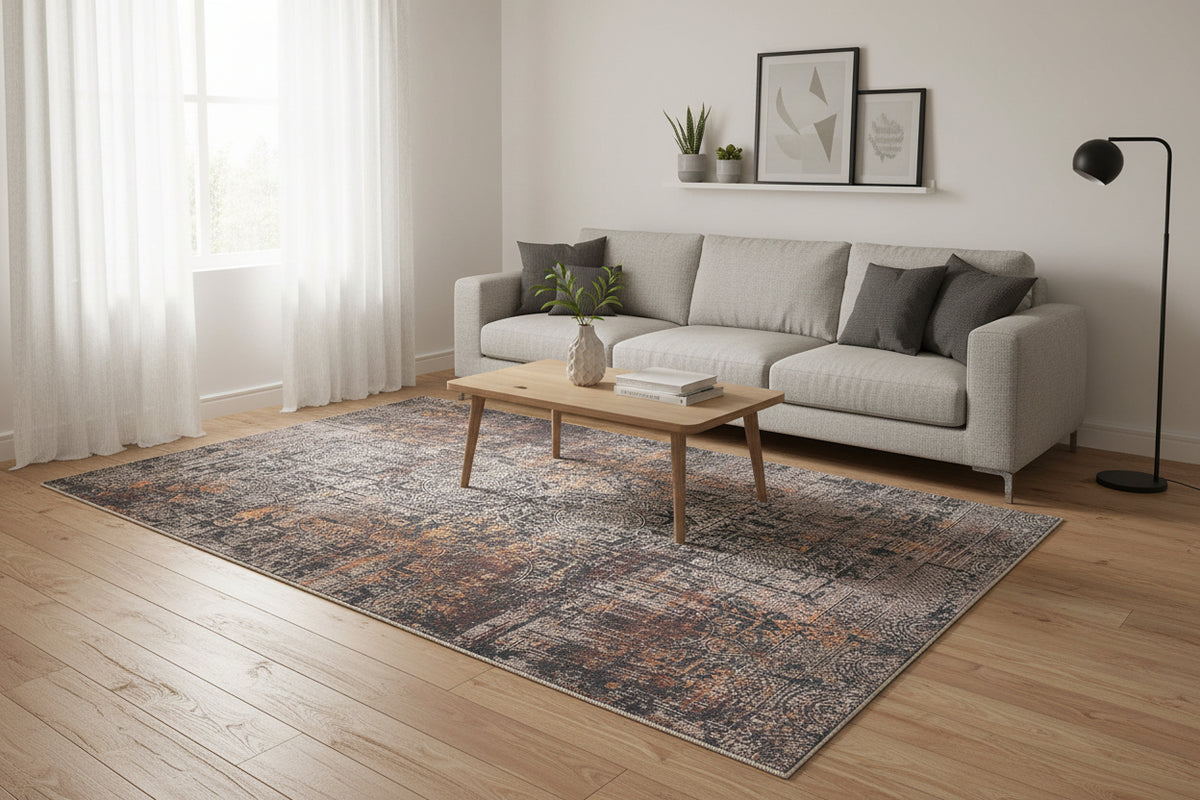 Ombra Handmade Charcoal Grey Medallion Area Rug – Modern Industrial Abstract