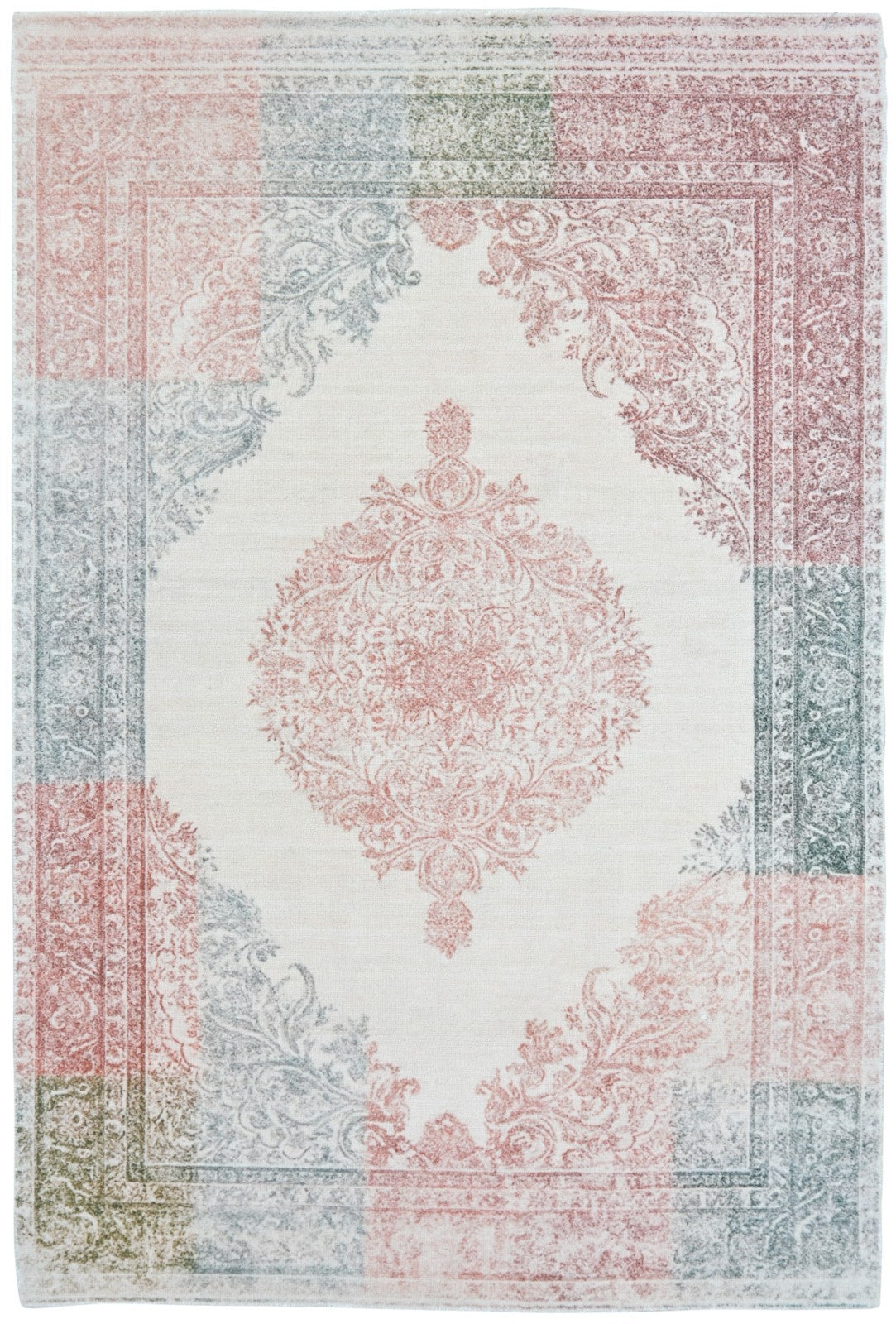 Noor Handmade Medallion Ivory Base Area Rug – Modern Vintage Distressed Style