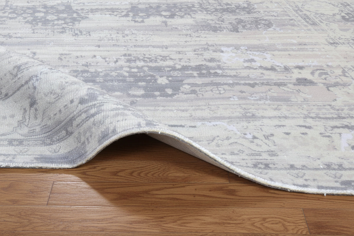 Mirela Handmade Medallion Silver Grey Area Rug – Modern Abstracted Traditional Style