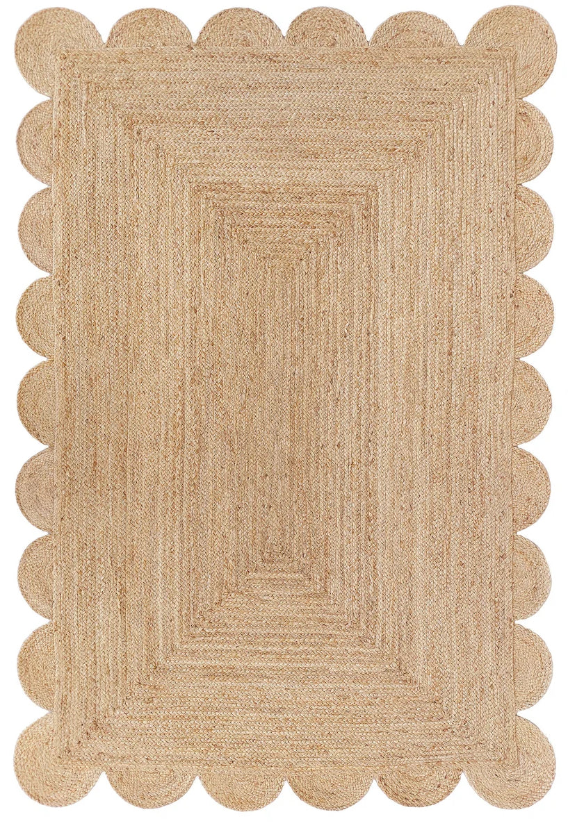 Olivya Scalloped Jute Rug – Natural Braided Handmde Rug  Area Rug 