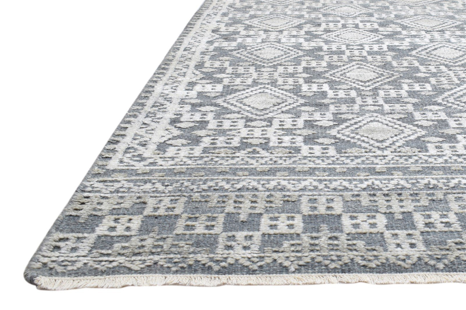 Charcoal Wool Silk Rug 6X9 Modern Hand Knotted Scandinavian Trellis Room Size 