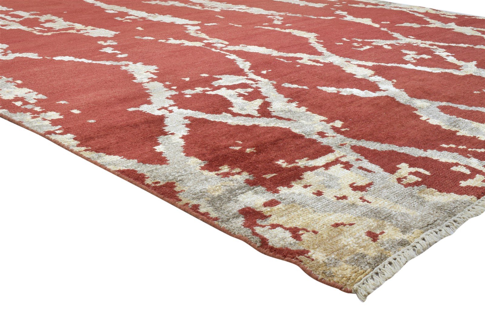 Wool / Silk Red Rug 8' X 10' Modern Hand Knotted Moroccan Trellis Large Carpet 