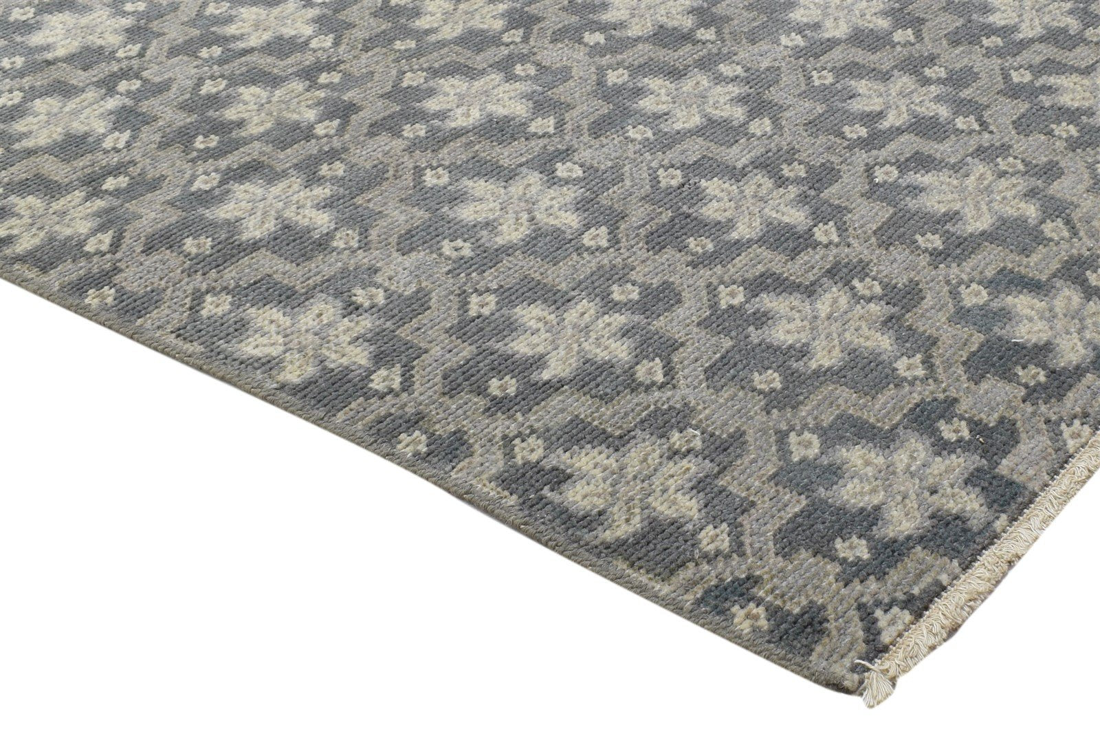 Hand Knotted Charcoal Wool Rug 2' X 3' Modern Moroccan Trellis Small Carpet 