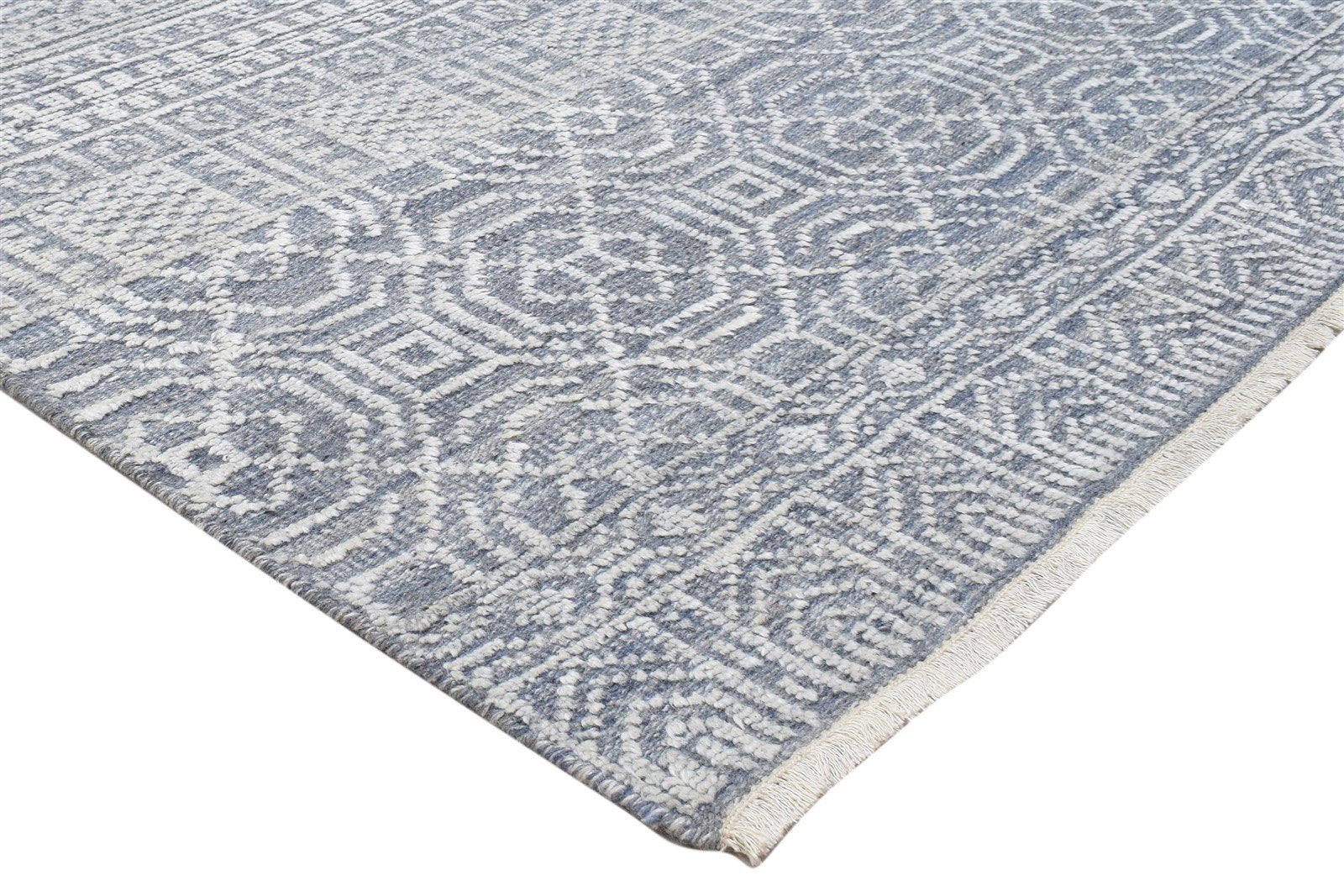 Grey Wool Silk Rug 6X9 Modern Hand Knotted Scandinavian Trellis Room Size 