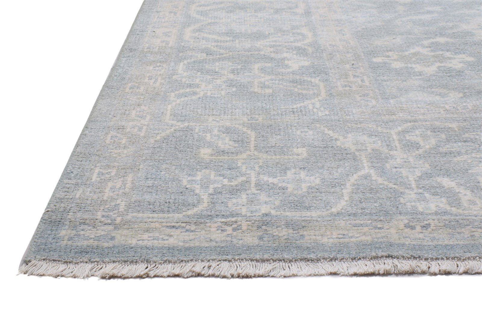 Wool Silk Blue Rug 8' X 10' Persian Hand Knotted Oushak Oriental Large Carpet 