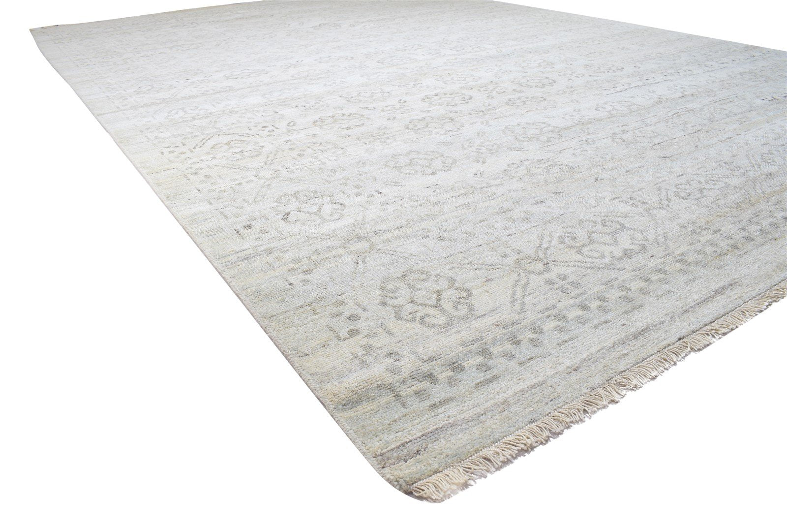 Hand Knotted Grey Wool Rug 10' X 15' Persian Bokhara Oriental Extra Large Carpet 