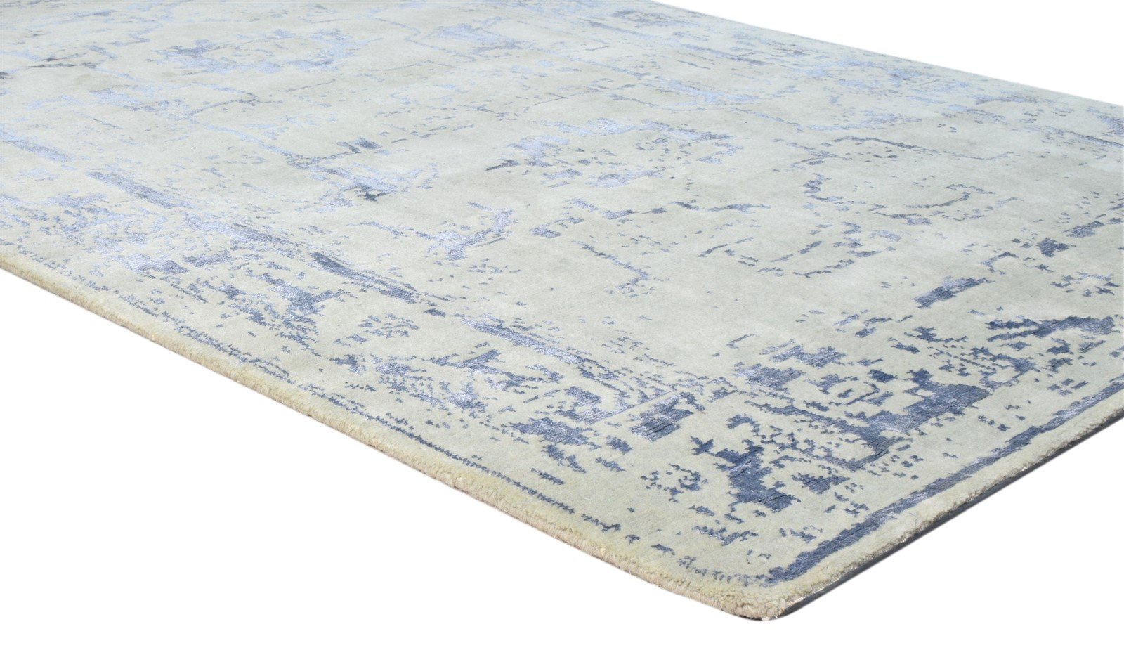 Silver Wool / Silk Rug 5X7 Modern Hand Knotted Oushak Distressed Room Size 