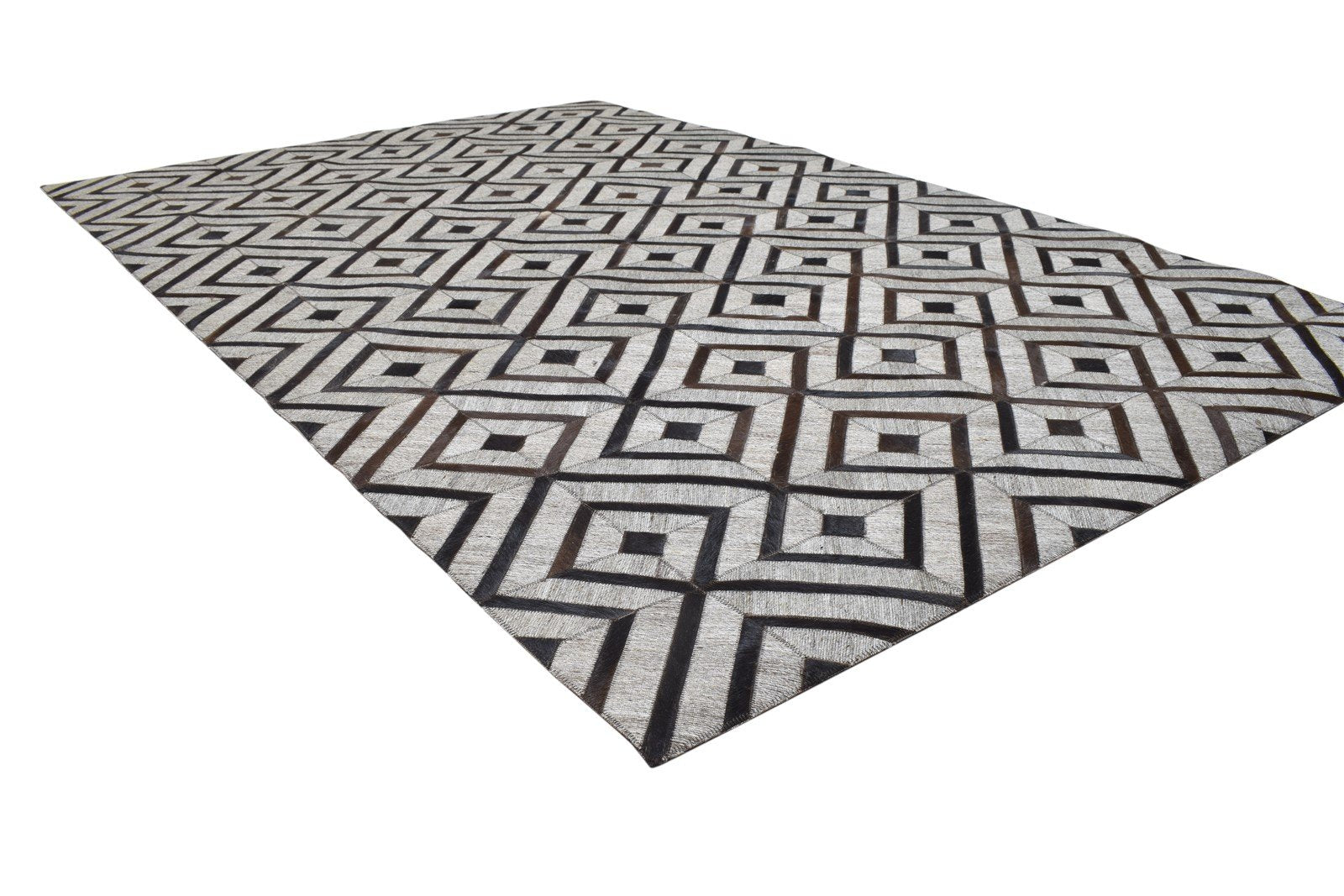 Leather / Cotton Grey Rug 5X8 Modern Hand Woven Scandinavian Geometric Room Size 