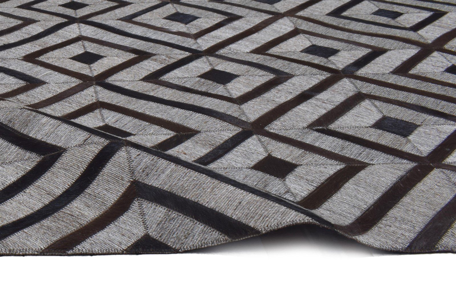 Leather / Cotton Grey Rug 5X8 Modern Hand Woven Scandinavian Geometric Room Size 