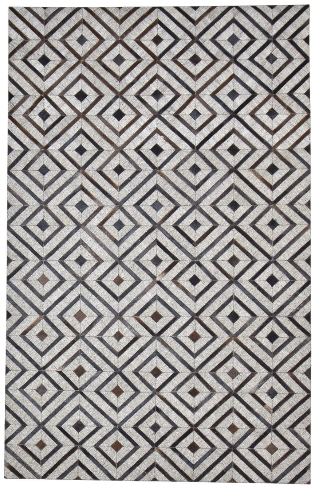 Leather / Cotton Grey Rug 5X8 Modern Hand Woven Scandinavian Geometric Room Size 