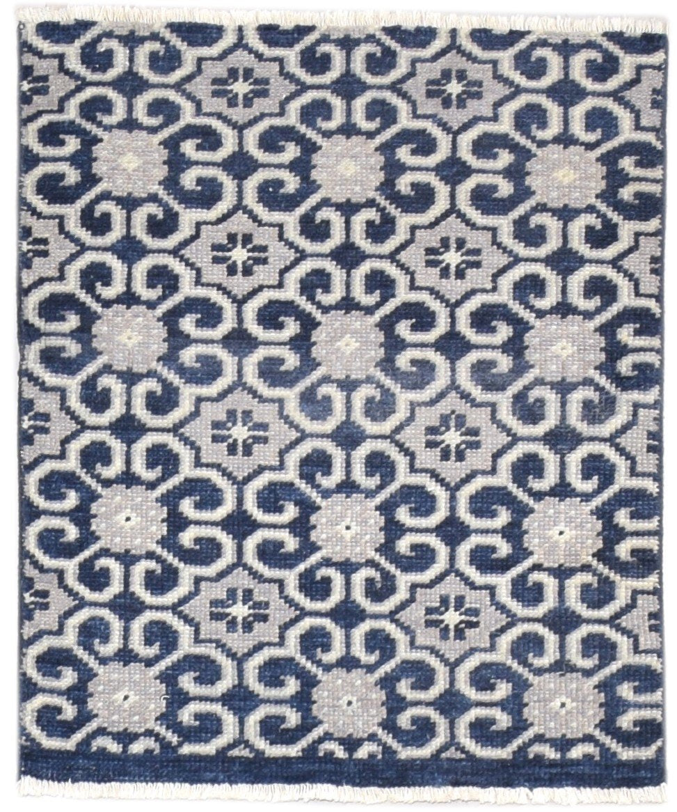 Wool Blue Rug 2'6 X 3' Modern Hand Knotted Bokhara Oriental Small Carpet 