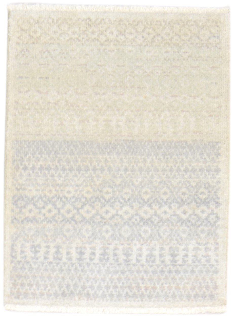 Beige Wool Rug 2' X 3' Modern Hand Knotted Scandinavian Trellis Small Carpet 