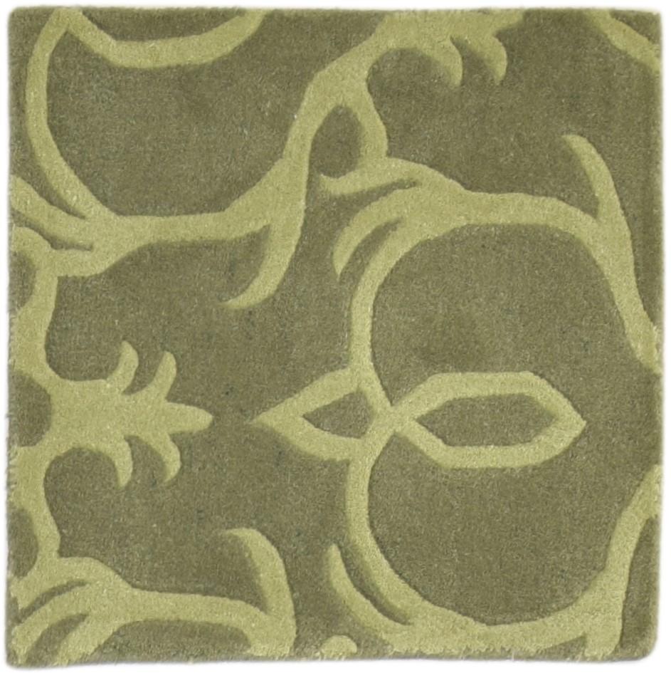 Wool Green Rug 2' X 2' Modern Hand Tufted Moroccan Floral Small Carpet 