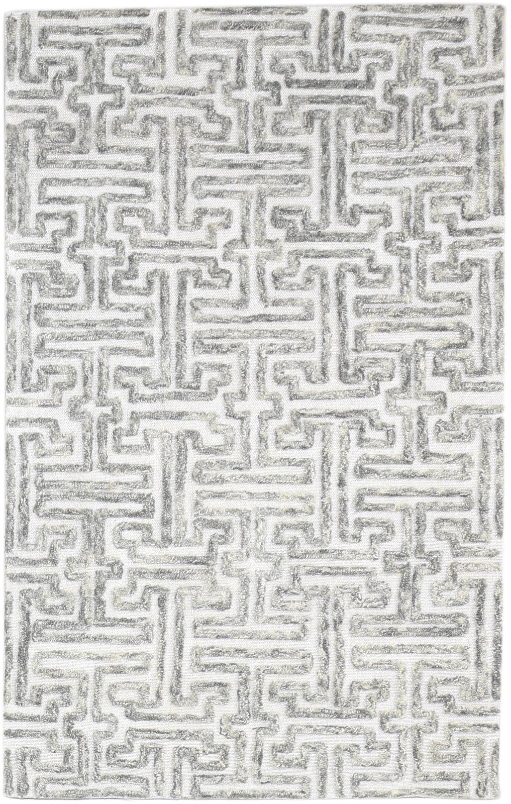 Hand Tufted Grey Wool Rug 3' X 5' Modern Scandinavian Geometric Room Size Carpet 