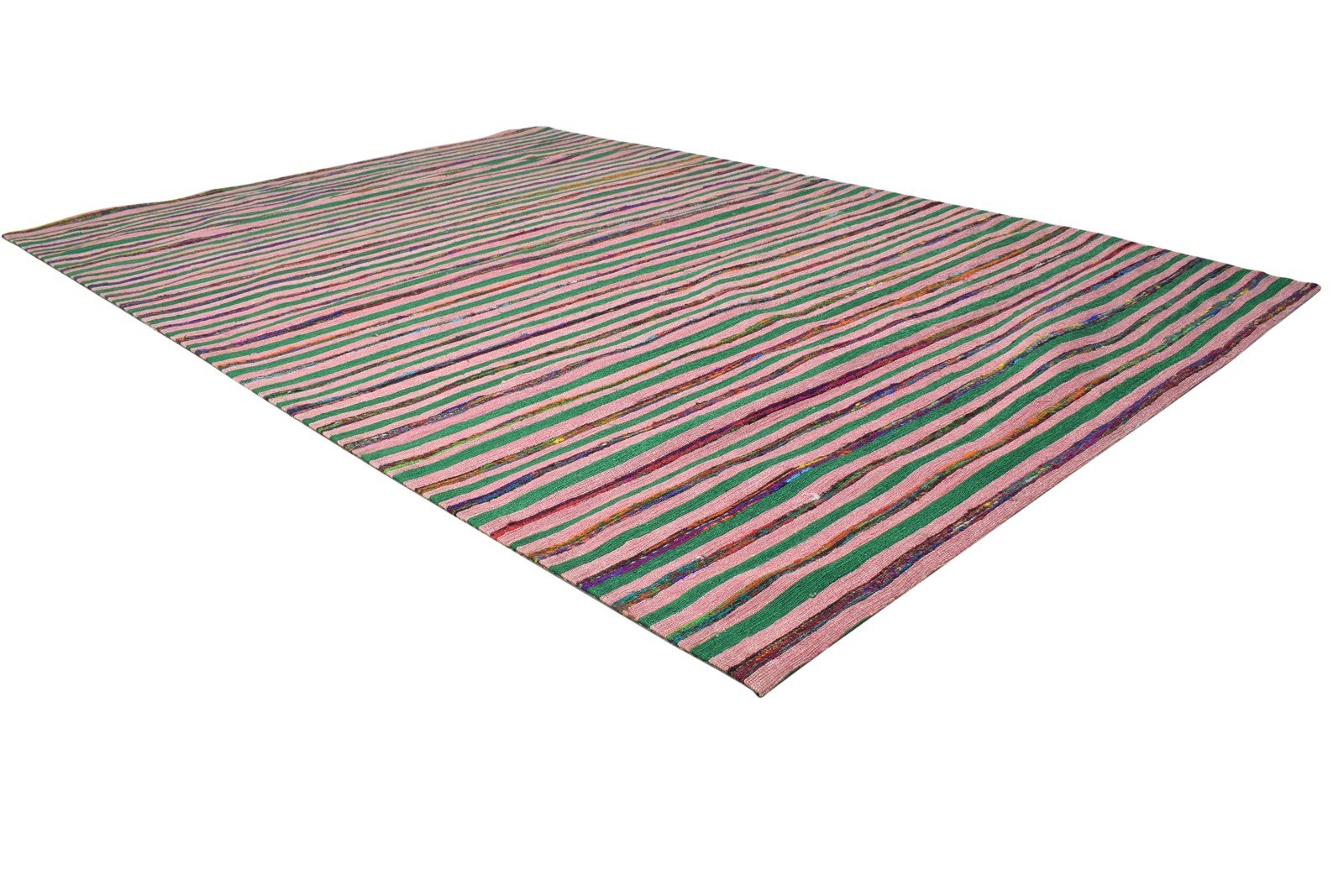 5X7 Rug Wool / Silk Pink Modern Jacquard Loom Bohemian Striped Room Size Carpet 