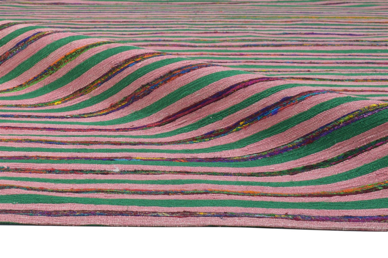 5X7 Rug Wool / Silk Pink Modern Jacquard Loom Bohemian Striped Room Size Carpet 