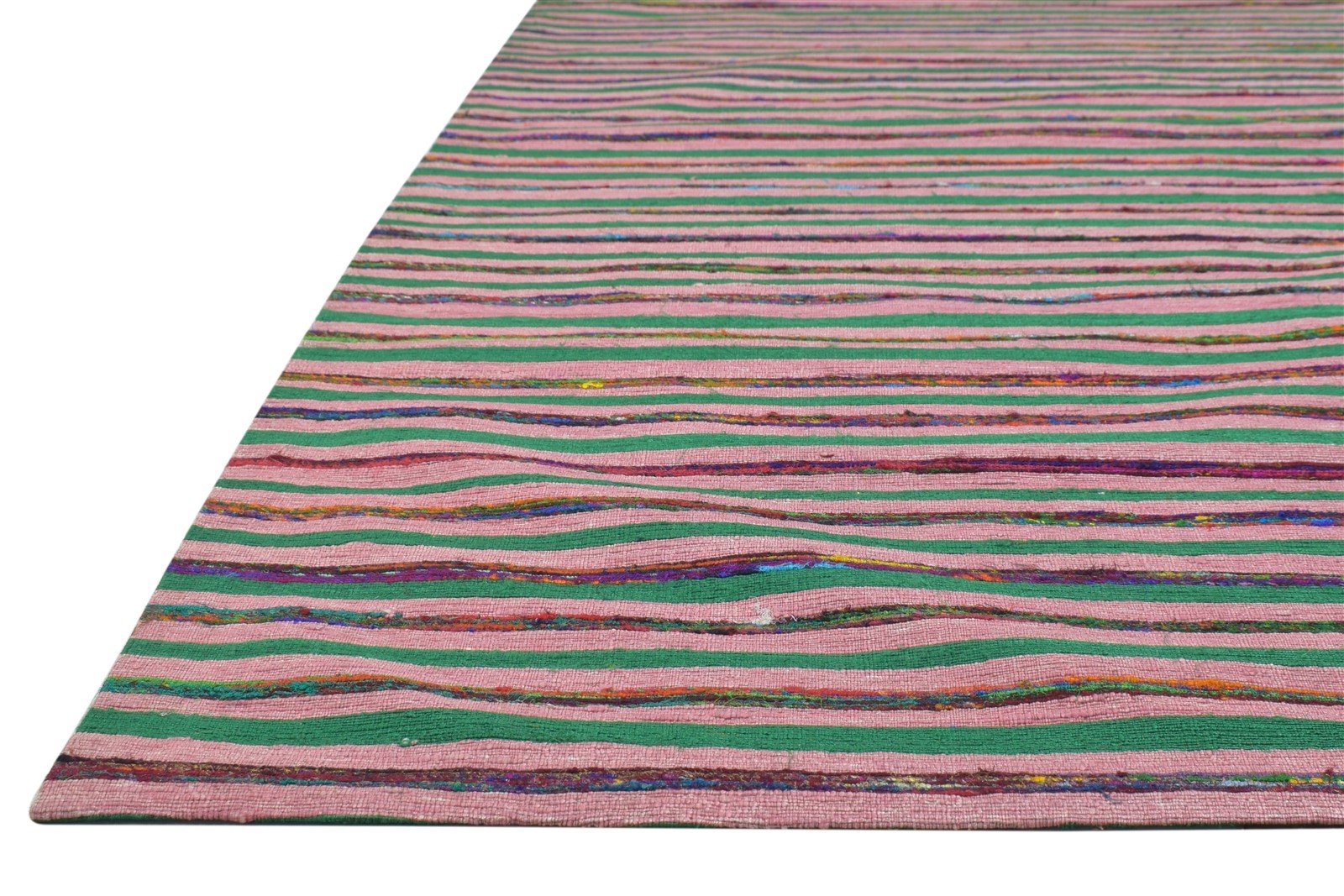 5X7 Rug Wool / Silk Pink Modern Jacquard Loom Bohemian Striped Room Size Carpet 