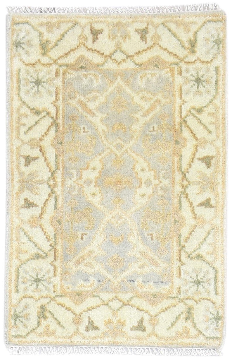 Wool Cream Rug 2' X 3' Persian Hand Knotted Oushak Oriental Small Carpet 