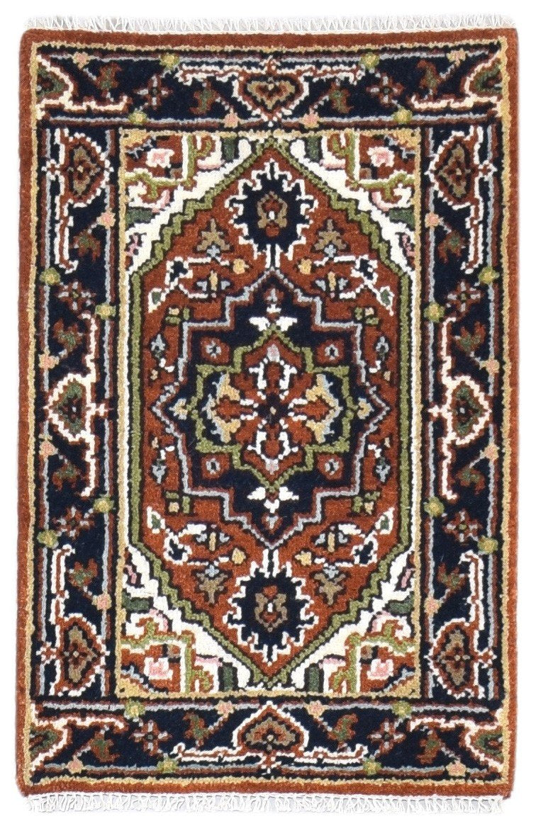 Wool Rust Rug 2' X 3' Persian Hand Knotted Serapi Oriental Small Carpet 